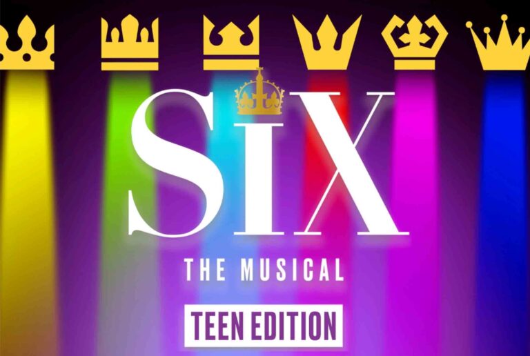 Poster for Niceville High School Theatre’s production of “Six: Teen Edition,” featuring colorful crowns and show title.
