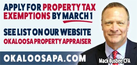 New property tax exemption applications must be filed by March 1 Graphic promoting the March 1 deadline to apply for 2026 property tax exemptions through the Okaloosa County Property Appraiser’s Office.