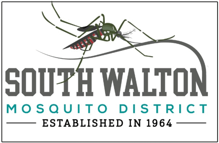 South Walton Mosquito District logo featuring a mosquito illustration and establishment year.
