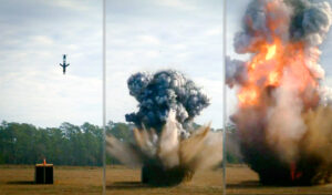 An Extended Range Attack Munition detonates during a live-fire test at Eglin Air Force Base in January 2025.