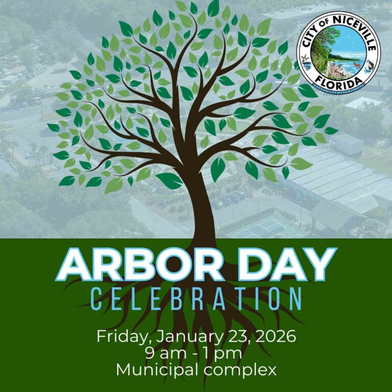 Niceville to celebrate Arbor Day with tree giveaway, education event Arbor Day Celebration graphic promoting the City of Niceville event on January 23, 2026.