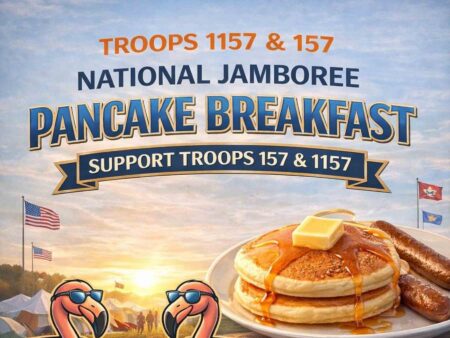 Niceville Scout troops plan pancake breakfast fundraiser February 21 Flyer advertising a National Jamboree pancake breakfast fundraiser for Niceville Scout troops.