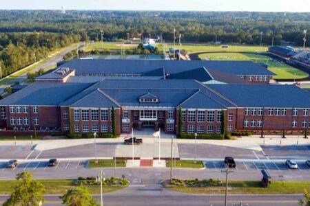 Aerial view of Walton High School campus in Walton County, Florida.