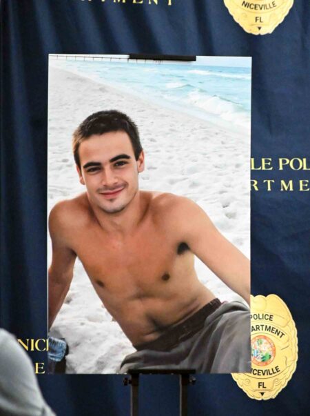 Photo of Niceville resident Jacob Lyon displayed during a law enforcement announcement.