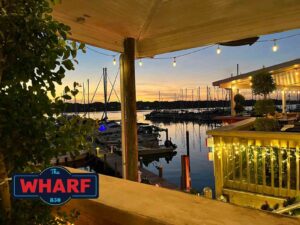 Evening view of The Wharf 850 overlooking Boggy Bayou in Niceville.