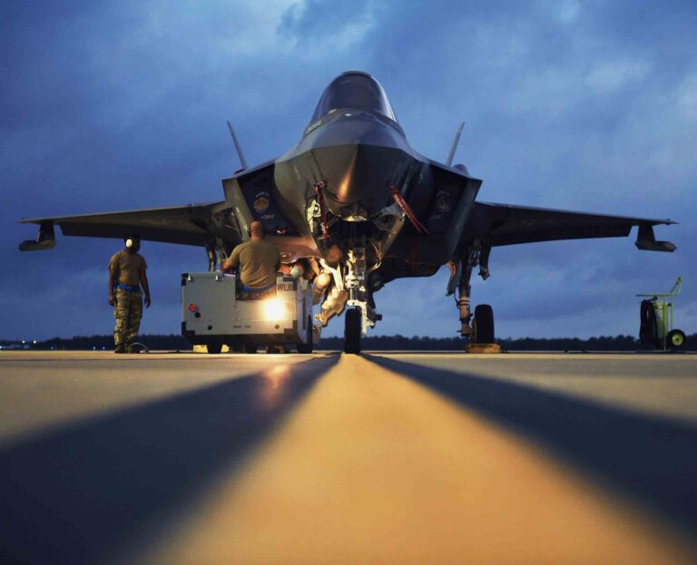 Eglin night fighter flights set over two weeks F-35 Lightning II on runway at Eglin Air Force Base during nighttime operations