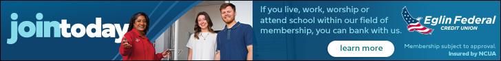 Horizontal banner ad reading “join today” for Eglin Federal Credit Union with three smiling adults and a “learn more” button.
