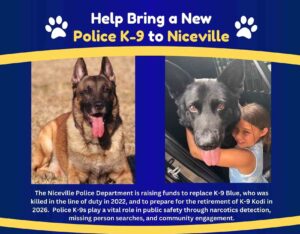 Flyer announcing a fundraising effort to bring a new police K-9 to the Niceville Police Department.