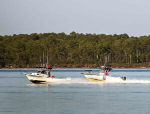 Boats operating near Eglin Air Force Base waters in the Gulf of America