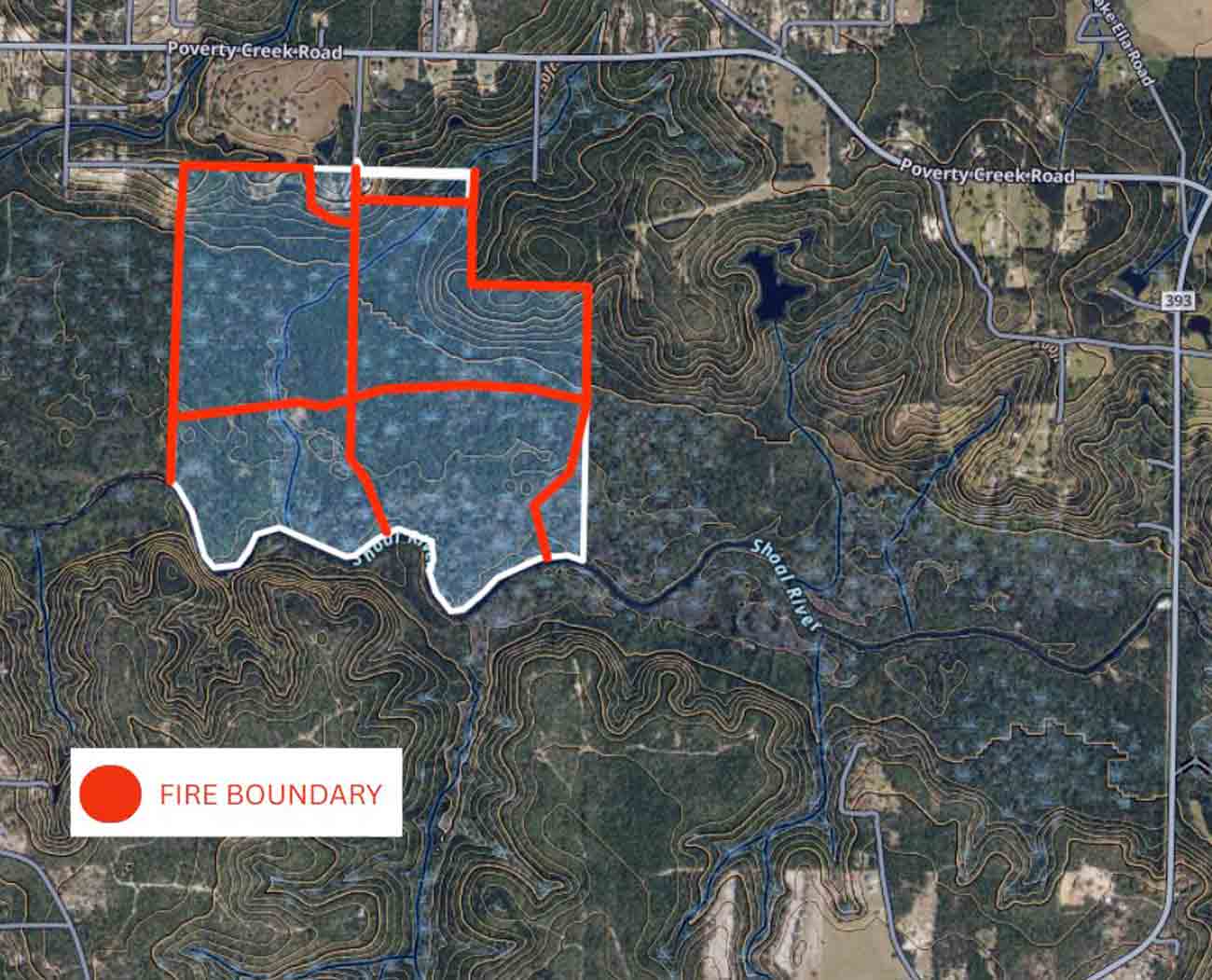 Map showing planned prescribed burn areas and fire boundaries at Shoal River Preserve near Crestview