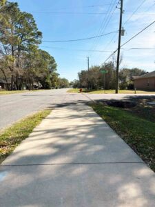 Sidewalk along Valparaiso Boulevard near Nutmeg Avenue in Niceville.