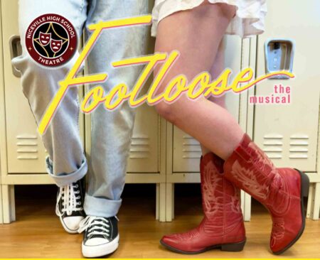 Footloose musical coming to NHS, tickets now on sale Footloose the musical promotional image showing students’ legs in sneakers and red boots in front of school lockers