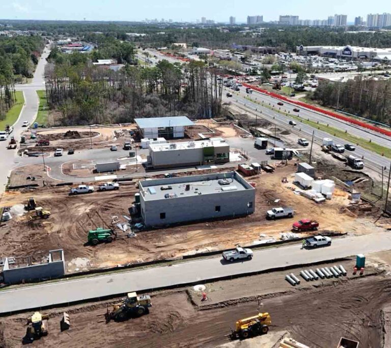 Aerial view of a McDonald’s under construction along Panama City Beach Parkway in Bay County.