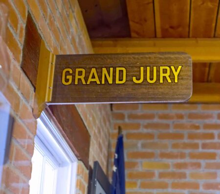 Grand jury sign inside a courthouse