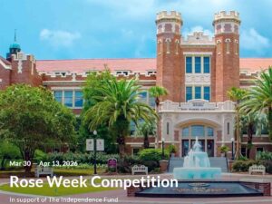 Florida State University campus building promoting Rose Week Competition fundraiser