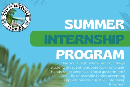 City of Niceville summer internship program graphic with application deadline and department listings