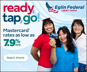Digital advertisement promoting Eglin Federal Credit Union Mastercard rates starting at 7.9% APR.