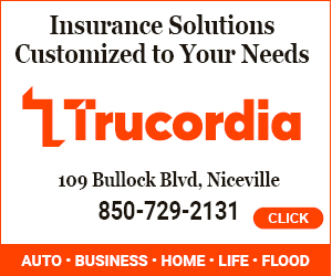 Trucordia insurance banner ad with contact information in Niceville