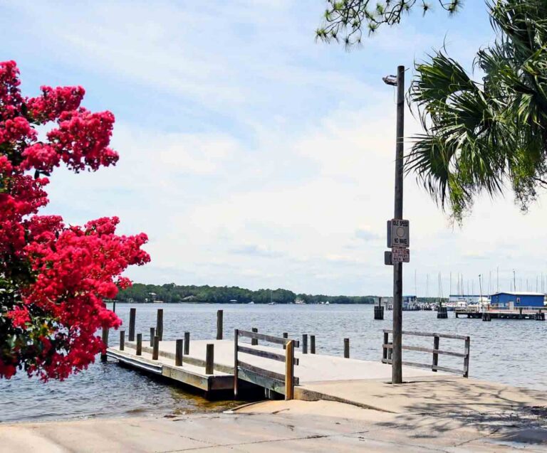 Boat ramp and dock at Lions Park in Niceville overlooking Boggy Bayou.