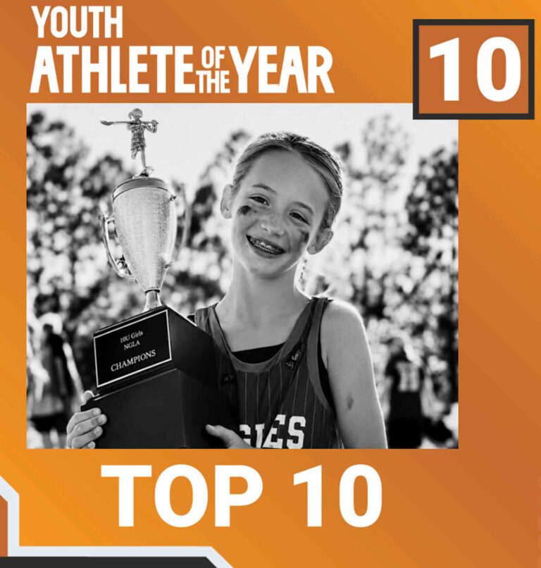 Niceville youth athlete Alison Ruckman holds a championship trophy in a Youth Athlete of the Year Top 10 graphic.