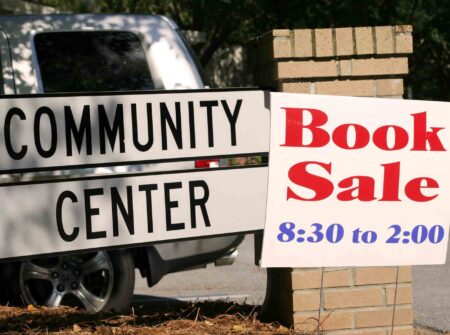 Book Sale sign outside the Niceville Community Center advertising the annual Friends of the Niceville Library BIG Book Sale.