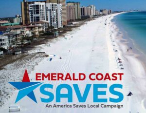 Emerald Coast Saves launches as regional financial education effort Emerald Coast Saves logo over an aerial view of the Emerald Coast’s white-sand beaches and Gulf waters.