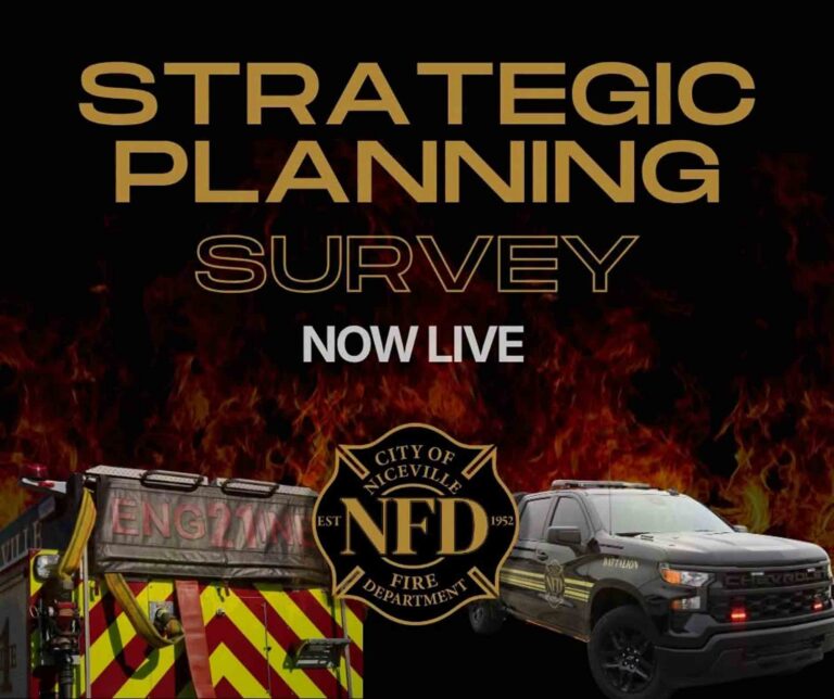 Niceville Fire Department seeks community input on future plans Niceville Fire Department Strategic Planning Survey graphic featuring a fire engine, battalion vehicle and department emblem.
