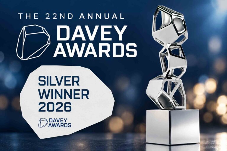 Frances Roy Agency wins three international creative awards Silver Davey Award trophy displayed alongside the 2026 Silver Winner badge and 22nd annual Davey Awards logo, recognizing Frances Roy Agency's three international awards.