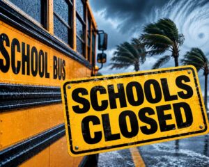 Schools closing across Okaloosa, Walton ahead of Isaias School bus and Schools Closed sign in stormy weather ahead of Tropical Storm Isaias.